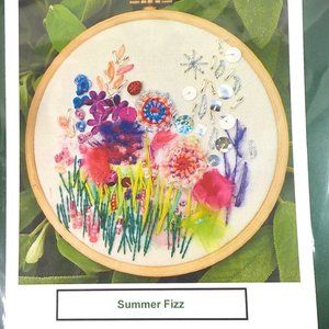 Rowandean SUMMER FIZZ Embroidery Kit w/fabric needle sequins beads organza frame
